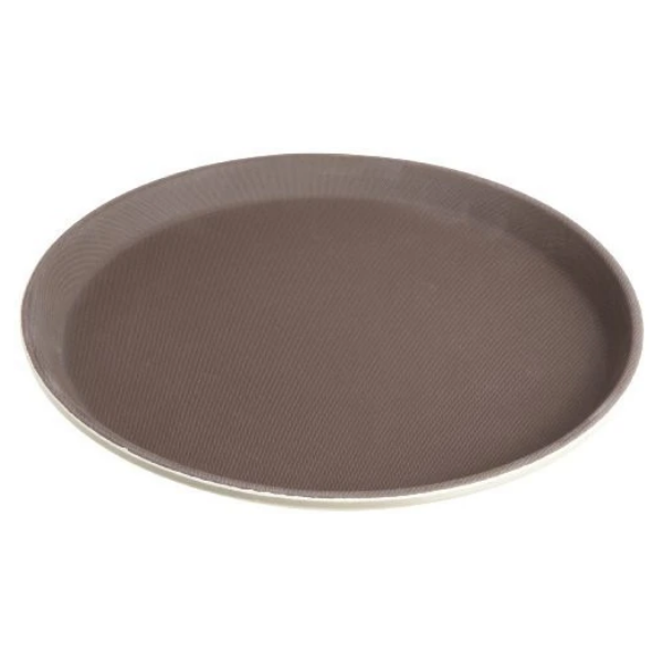 Stanton Trading Non Skid Rubber Lined 14-Inch Plastic Round Economy Serving Tray, Tan