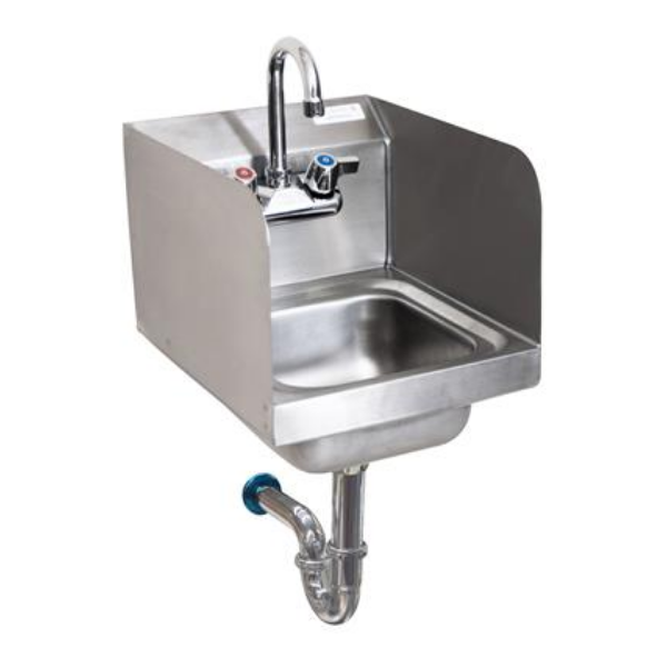 BK Resources (BKHS-W-SS-SS-PT-G) SM Space Saver Hand Sink 2 Hole With Side Splashes
