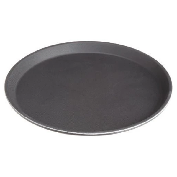 Stanton Trading Non Skid Rubber Lined 16-Inch Fiberglass Round Serving Tray, Black