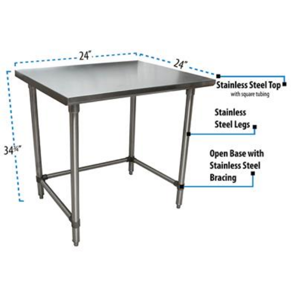 BK Resources (QVTOB-2424) 14 GA. T-304 24 X 24 Table Stainless Steel Open Base