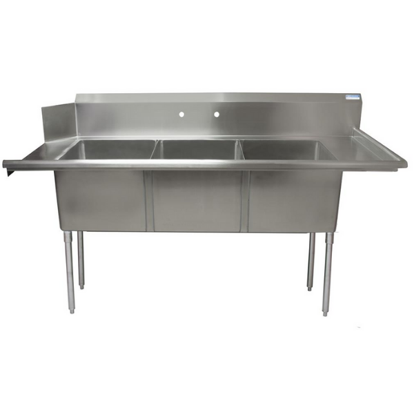 BK Resources (BKSDT-3-1820-14-RSPG) 3 Compartment Soiled Right Dishtable W/SMPR/3LWR1/2SDTS1820/1PRB1820