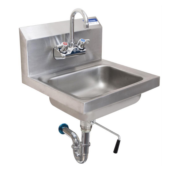 BK Resources (BKHS-W-1410-4D-LA) SM Hand Sink 2 Hole With Faucet Lever Drain P-Trap