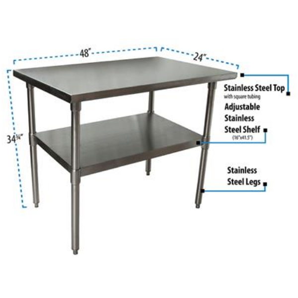 BK Resources (CVT-4824) 16 GA. T-304 48 X 24 Table Stainless Steel Base