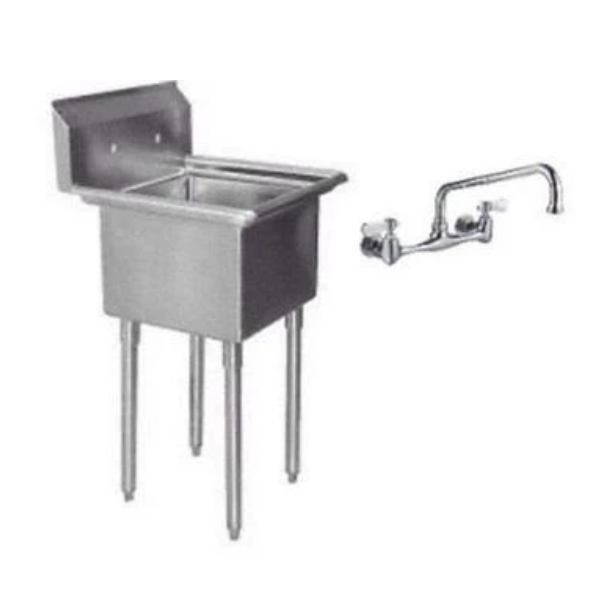 1 Compartment Stainless Steel Sink 18" x 18" NSF Cert. 24" Overall w/ Faucet