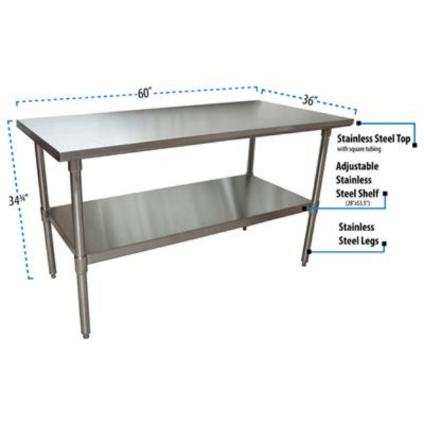 BK Resources (CVT-6036) 16 GA. T-304 60 X 36 Table Stainless Steel Base