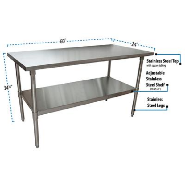 BK Resources (CVT-6024) 16 GA. T-304 60 X 24 Table Stainless Steel Base