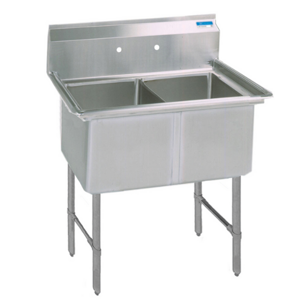 BK Resources 2 Compartment Sink 16 X 20 X 12D No Drainboards With Stainless Steel Legs & Bracing