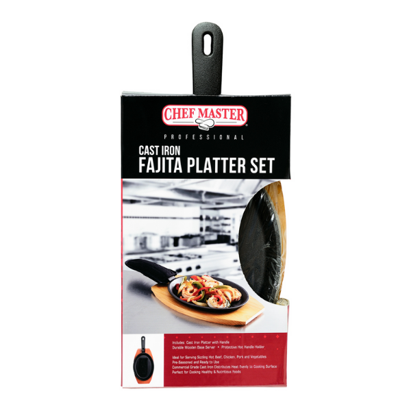 Chef Master (90200) Pre-Seasoned Cast Iron Fajita Platter Set