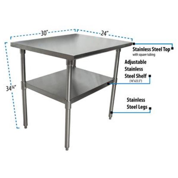 BK Resources (CVT-3024) 16 GA. T-304 30 X 24 Table Stainless Steel Base