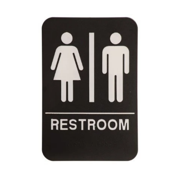 ADA Braille Unisex Restroom Sign - 6"x 9" (White on Black) by Rock Ridge