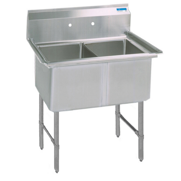 BK Resources 16 GA 2 Compartment Sink 24 X 24 X 14D Bowls, No Drainboards