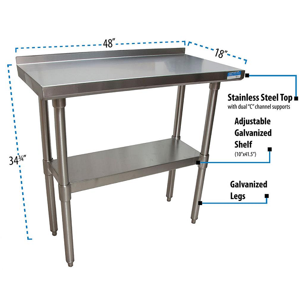 BK Resources (VTTR-1848) 18" X 48" T-430 18 GA Table Stainless Steel Top 1.5" Riser
