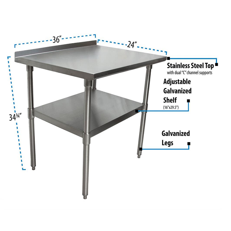 BK Resources (VTTR-3624) 36" X 24" T-430 18 GA Table Stainless Steel Top 1.5" Riser
