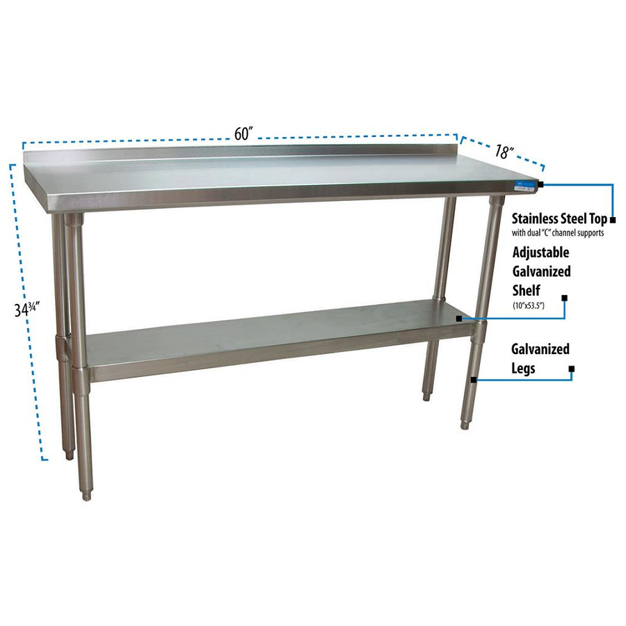 BK Resources (VTTR-1860) 18" X 60" T-430 18 GA Table Stainless Steel Top 1.5" Riser