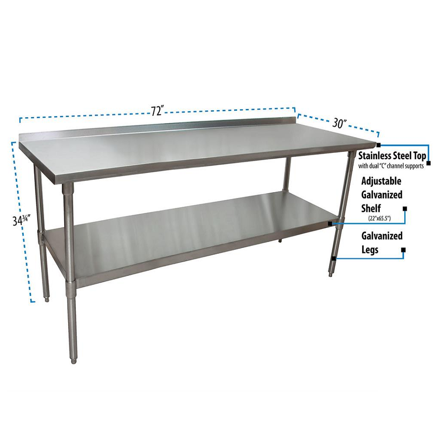 BK Resources (VTTR-7230) 72" X 30" T-430 18 GA Table Stainless Steel Top 1.5" Riser