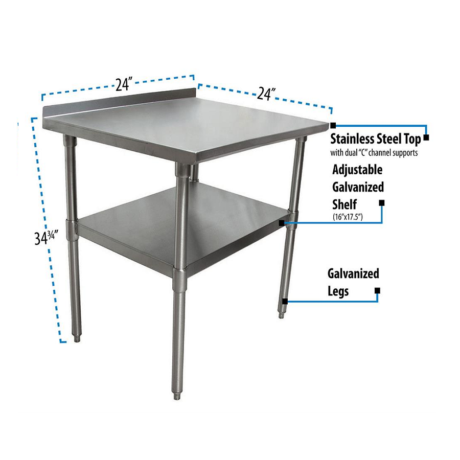 BK Resources (VTTR-2424) 24" X 24" T-430 18 GA Table Stainless Steel Top 1.5" Riser