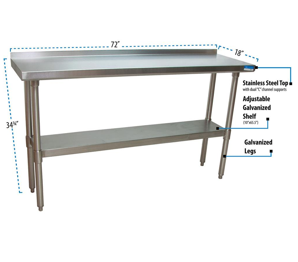BK Resources (VTTR-1872) 18" X 72" T-430 18 GA Table Stainless Steel Top 1.5" Riser