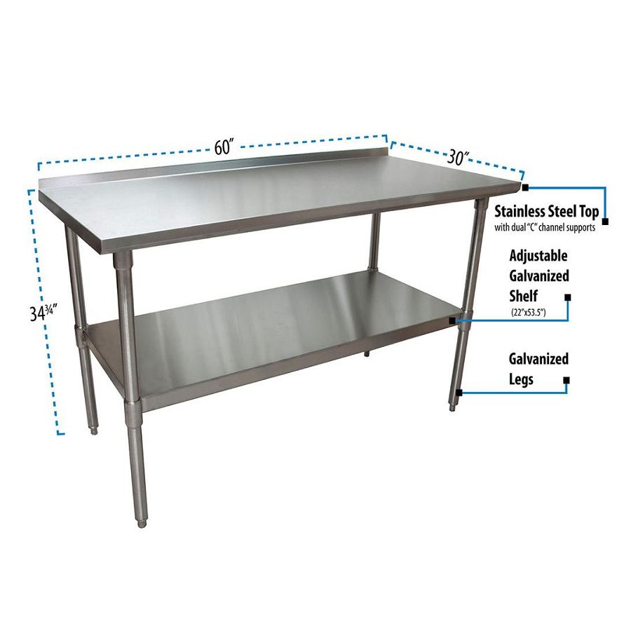 BK Resources (VTTR-6030) 60" X 30" T-430 18 GA Table Stainless Steel Top 1.5" Riser