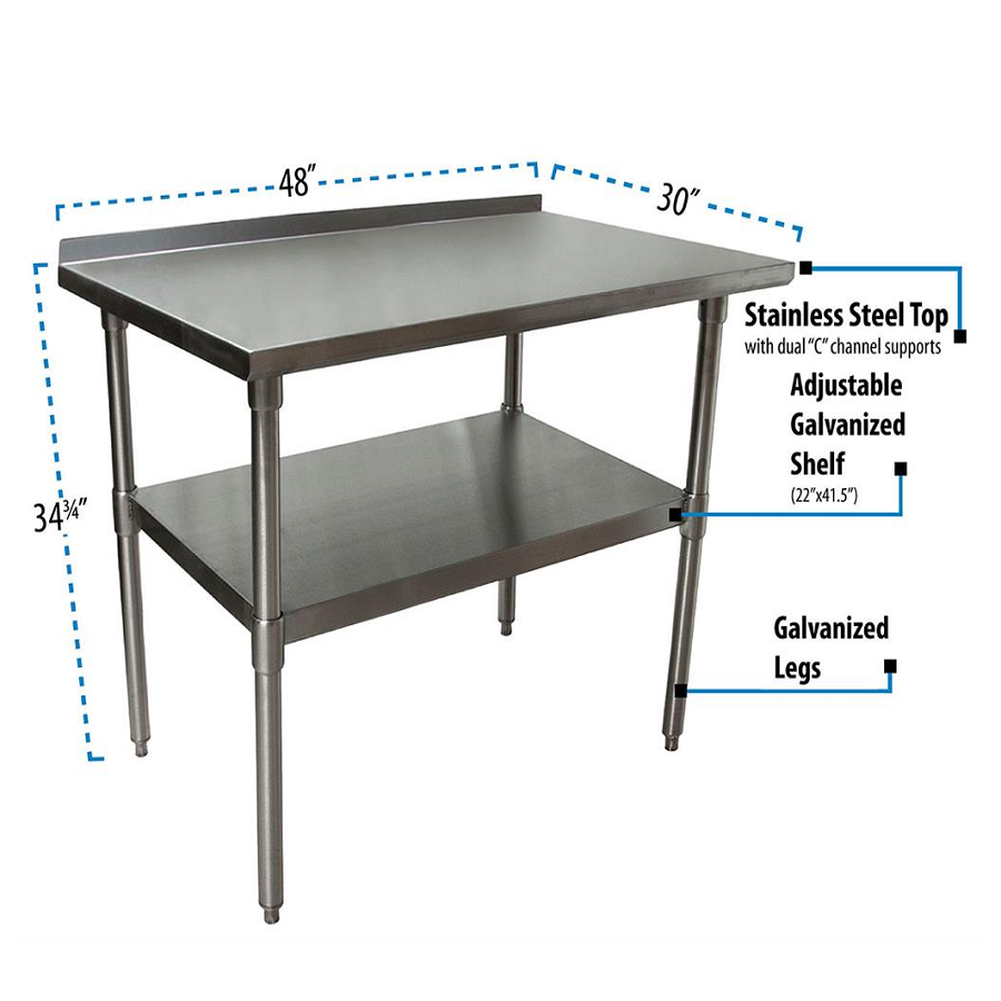BK Resources (VTTR-4830) 48" X 30" T-430 18 GA Table Stainless Steel Top 1.5" Riser